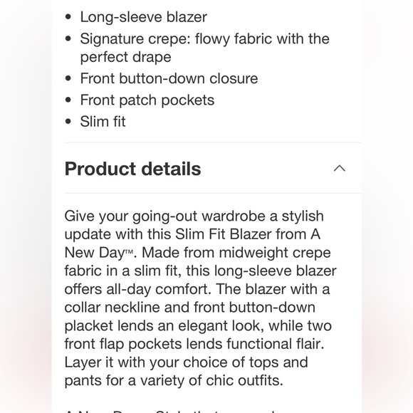 Signature Crepe Slim Fit Blazer
A New Day Midweight, Front Button, Patch Pocket - Picture 4 of 5